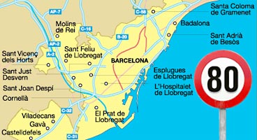 Mapa amb tots els municipis en els que la velocitat m&agrave;xima passar&agrave; a ser de 80 km/h